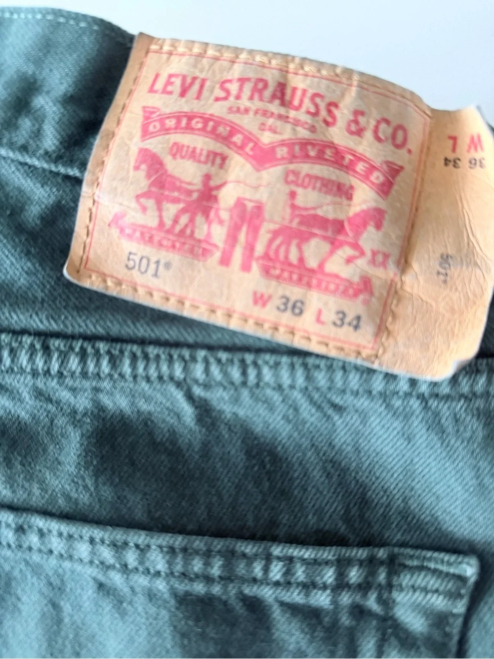 Levi's Men’s Green Jeans - Classic Back Pocket Style 501
